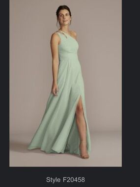 David’s Bridal Dusty Sage One-Shoulder Maxi Dress with Front Slit